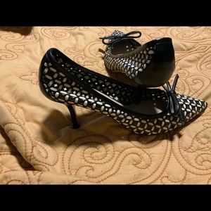Size 38.5 black and white Prada heels
